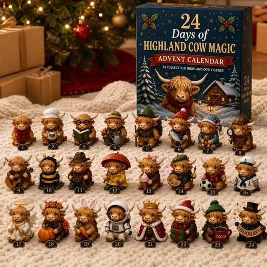 24-Day Highland Cow Advent Calendar - Christmas Countdown Gift Box with Collectible Mini Figurines, Festive Holiday Home Decor Toy Set, Ideal Present for Kids & Cow Enthusiasts