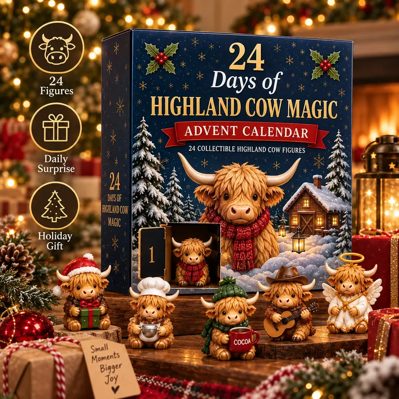 24-Day Highland Cow Advent Calendar - Christmas Countdown Gift Box with Collectible Mini Figurines, Festive Holiday Home Decor Toy Set, Ideal Present for Kids & Cow Enthusiasts
